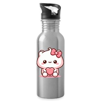 Kawaii Welpe mit Herz - Trinkflasche mit integriertem Trinkhalm - Lightsilver - Rechts