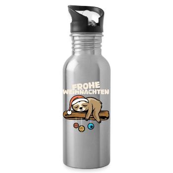 Frohe Weihnachten Faultier comic cartoon Symbol - Trinkflasche mit integriertem Trinkhalm - Lightsilver - Rechts
