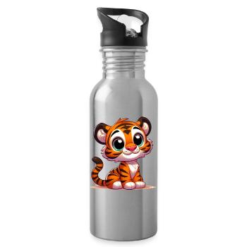 Tigre - Gourde avec paille intégrée - argent clair - Droite