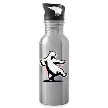 Dancing polar bear in stencil style - Water bottle with straw - silver - Right