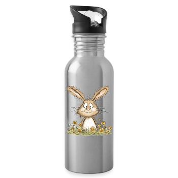 Drolliger Hase I Osterhase Häschen - Trinkflasche mit integriertem Trinkhalm - Lightsilver - Rechts