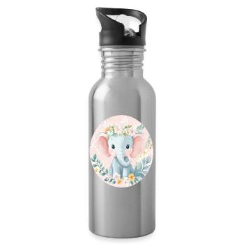 Sanftes Elefantenbaby mit Blumenkranz - Trinkflasche mit integriertem Trinkhalm - Lightsilver - Rechts