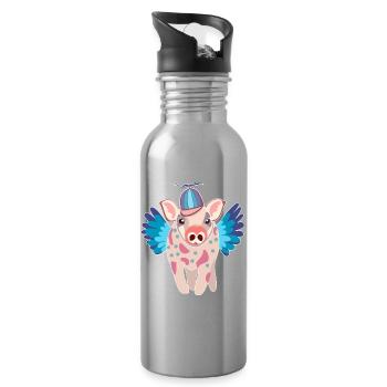 Cochon ailé pastel avec bonnet - Gourde avec paille intégrée - argent clair - Droite
