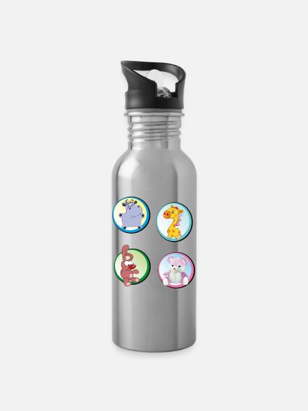 Spielzeug Teddy Hippo Hasi - Trinkflasche mit integriertem Trinkhalm - Lightsilver