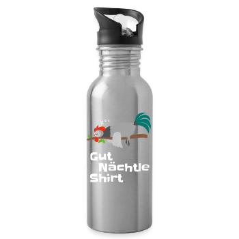 Good Night Shirt Rooster Design Pyjama Gift - Water bottle with straw - silver - Right