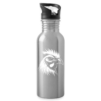 Hahn weiß :) - Trinkflasche mit integriertem Trinkhalm - Lightsilver - Rechts