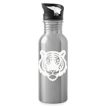 Tiger Head Silhouette - Water bottle with straw - silver - Right