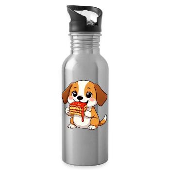 Cute Beagle Lasagna Italian Food Cartoon - Water bottle with straw - silver - Right
