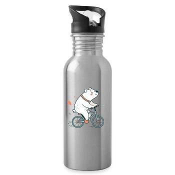 Pastel Cycling Bear - Water bottle with straw - silver - Right