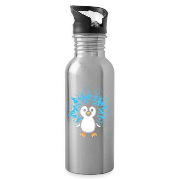 Pingouin avec flocon de neige dessin animé - Gourde avec paille intégrée - argent clair - Droite