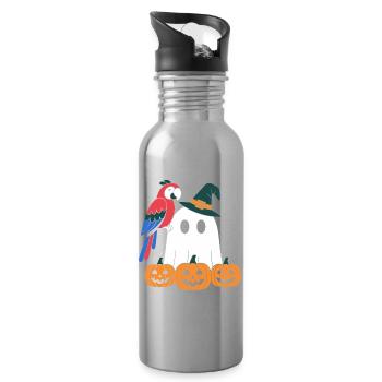 Kürbisgeist und Papagei Halloween - Trinkflasche mit integriertem Trinkhalm - Lightsilver - Rechts