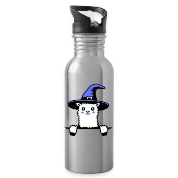 Llama Wizard Cute Look Magical Witch Hat Cute - Water bottle with straw - silver - Right