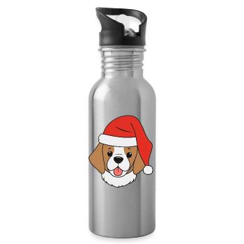 Hund mit Weihnachtsmütze - Trinkflasche mit integriertem Trinkhalm - Lightsilver - Rechts