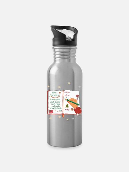 Wunschzettel Christkind - Trinkflasche mit integriertem Trinkhalm - Lightsilver