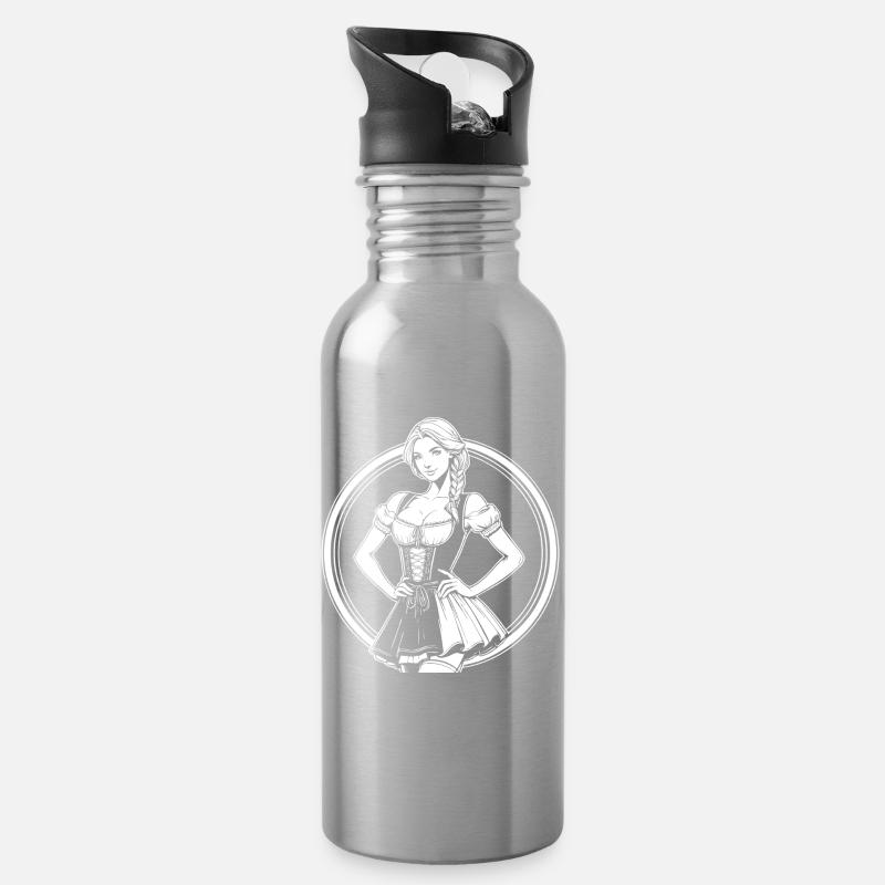 Cool Dirndl Comic Design - Water bottle with straw - silver