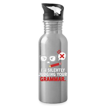Silent Grammar Judge Tee - Water bottle with straw - silver - Right