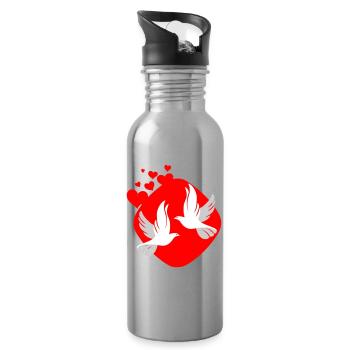 Taube der Liebe auf rotem Hintergrund - Trinkflasche mit integriertem Trinkhalm - Lightsilver - Rechts