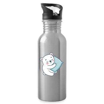 Soft Bear and Blue Pillow - Water bottle with straw - silver - Right