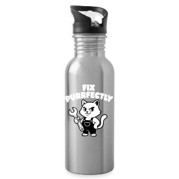 Fix Purrfectly Cat Mechanic - Water bottle with straw - silver - Right