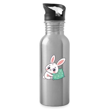 Lapin câlin et coussin vert - Gourde avec paille intégrée - argent clair - Droite