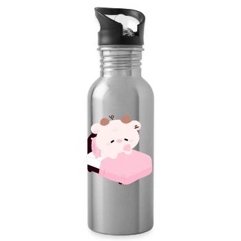 Schläfrige rosa Kuh Kawaii Schlafenszeit - Trinkflasche mit integriertem Trinkhalm - Lightsilver - Rechts