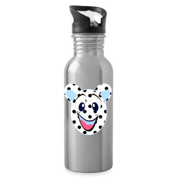 Blue Laughing Bear with Dots - Water bottle with straw - silver - Right