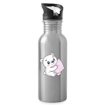 Cuddly White Bear on Starry Cushion - Water bottle with straw - silver - Right