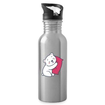 Polar bear hug and pink pillow - Water bottle with straw - silver - Right