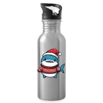 Shark Christmas Xmas - Water bottle with straw - silver - Right