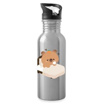 Sleepy Capybara in Cozy Bed - Water bottle with straw - silver - Right