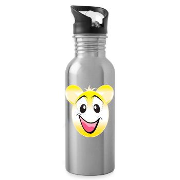 Happy Yellow Smiling Bear - Water bottle with straw - silver - Right