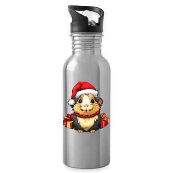 Meerschweinchen Weihnachten / Weihnachtsmann Meers - Trinkflasche mit integriertem Trinkhalm - Lightsilver - Rechts