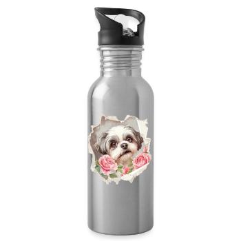 Shih Tzu Vintage - Trinkflasche mit integriertem Trinkhalm - Lightsilver - Rechts