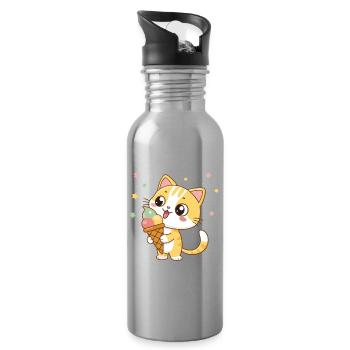 Chat gourmand avec glace arc en ciel - Water bottle with straw - silver - Right