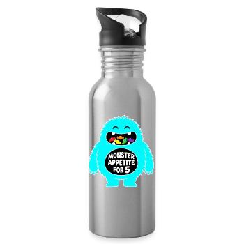 Monster Appetit 5. Geburtstag - Trinkflasche mit integriertem Trinkhalm - Lightsilver - Rechts