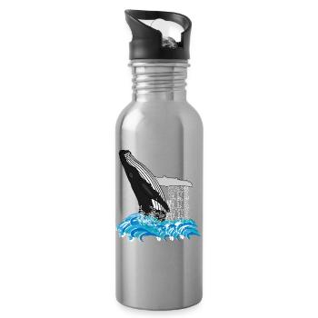 Humpback Whale Print - Water bottle with straw - silver - Right