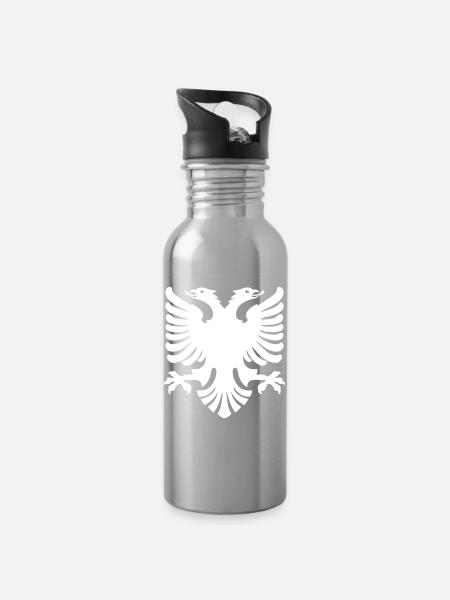 Shqipe Adler – Albanien Doppelkopf Nationalflagge - Trinkflasche mit integriertem Trinkhalm - Lightsilver