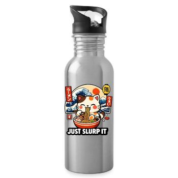 Kawaii Ramen Katze: Just Slurp It - Trinkflasche mit integriertem Trinkhalm - Lightsilver - Rechts