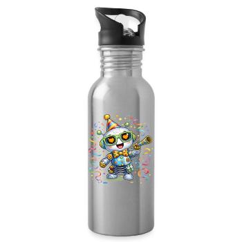 Robot de carnaval – Motif coloré de carnaval avec fête - Gourde avec paille intégrée - argent clair - Droite