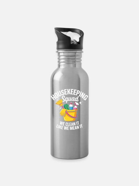 Lustiges Putzen Design - Trinkflasche mit integriertem Trinkhalm - Lightsilver