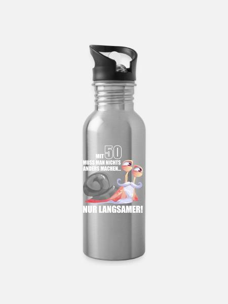 50 Jahre Langsame Schnecke bday - Trinkflasche mit integriertem Trinkhalm - Lightsilver