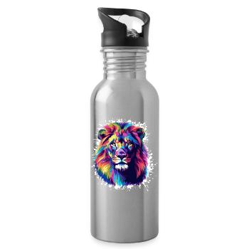 Lion Portrait Animal - Water bottle with straw - silver - Right