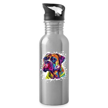 Dog Animal Art - Water bottle with straw - silver - Right