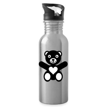 Bear Heart Love - Water bottle with straw - silver - Right