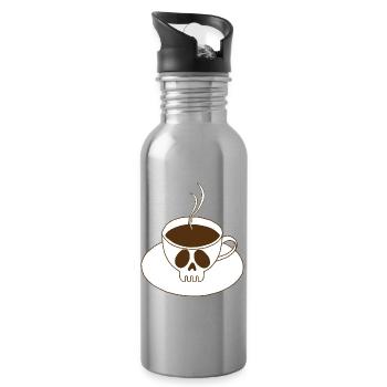 Skull and Coffee Cup - Water bottle with straw - silver - Right
