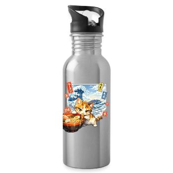 Chats Ramen Nouilles Anime japonais Manga Kawaii - Gourde avec paille intégrée - argent clair - Droite