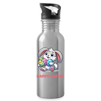 Hase Osterhase Comic  - Trinkflasche mit integriertem Trinkhalm - Lightsilver - Rechts