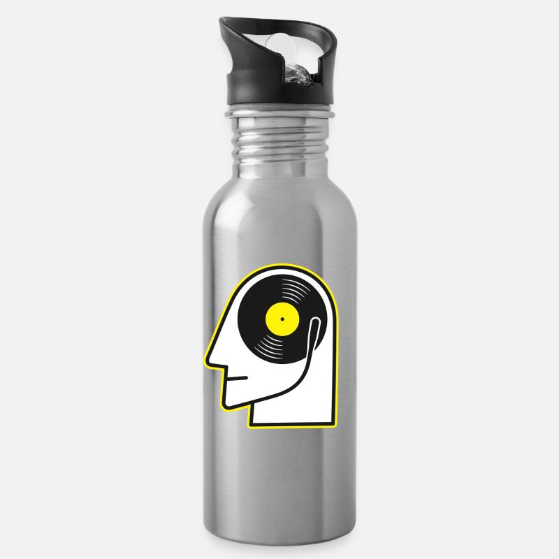 Vinyl-Kopfporträt - Trinkflasche mit integriertem Trinkhalm - Lightsilver