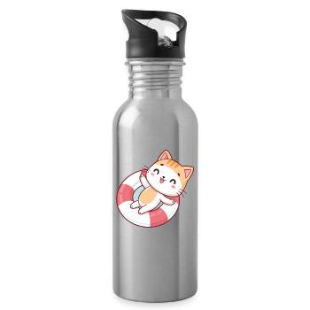 Kawaii-Katze in Sommerboje - Trinkflasche mit integriertem Trinkhalm - Lightsilver - Rechts