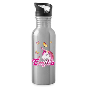 Emilia, maiden name, favorite name - Water bottle with straw - silver - Right